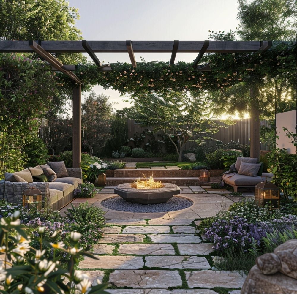 backyard fire pit landscape features