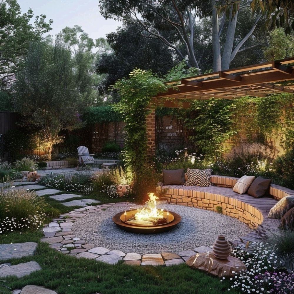 backyard fire pit landscape