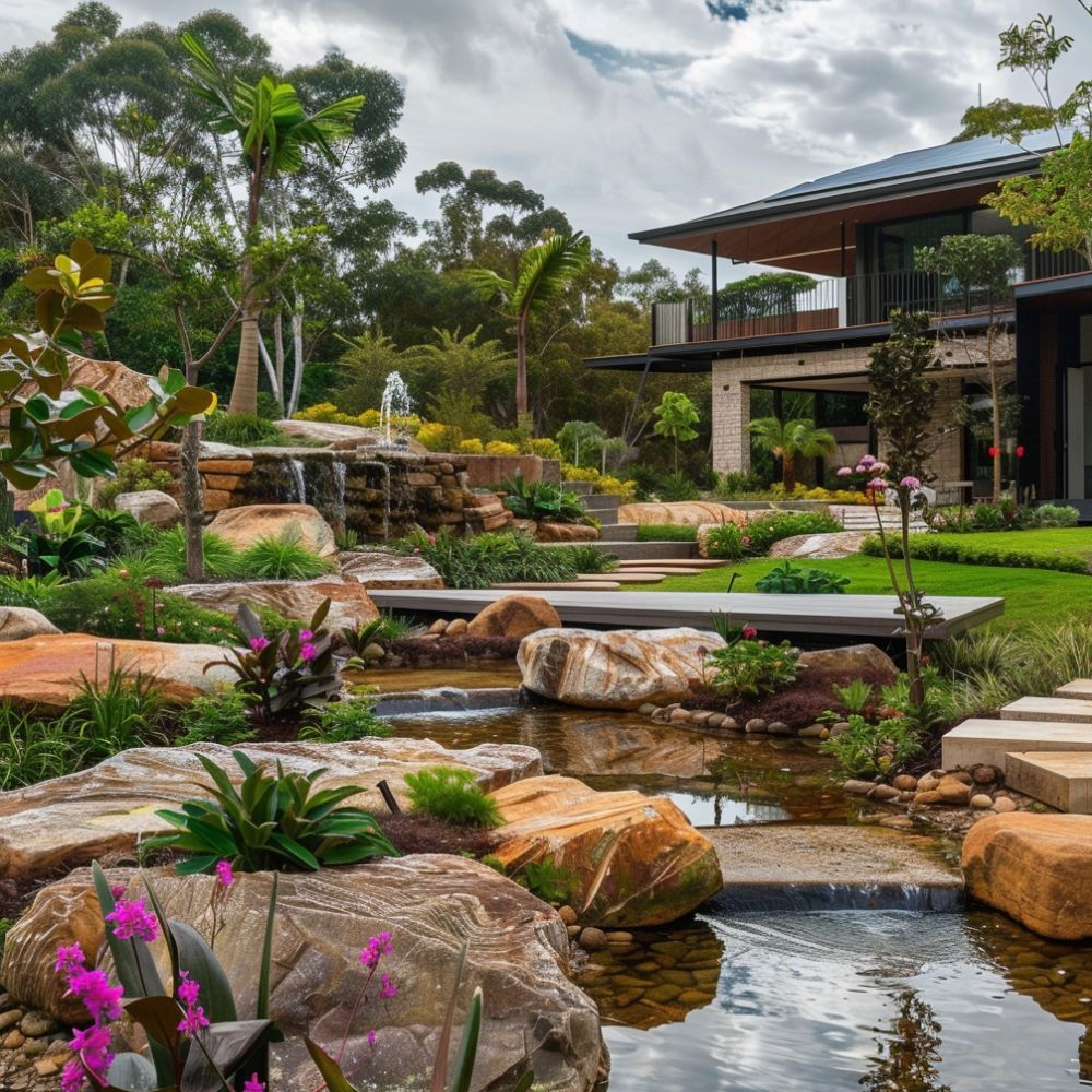 front yard landscaping water feature