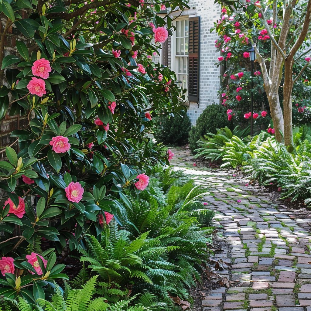 camellia landscaping hostas or ferns