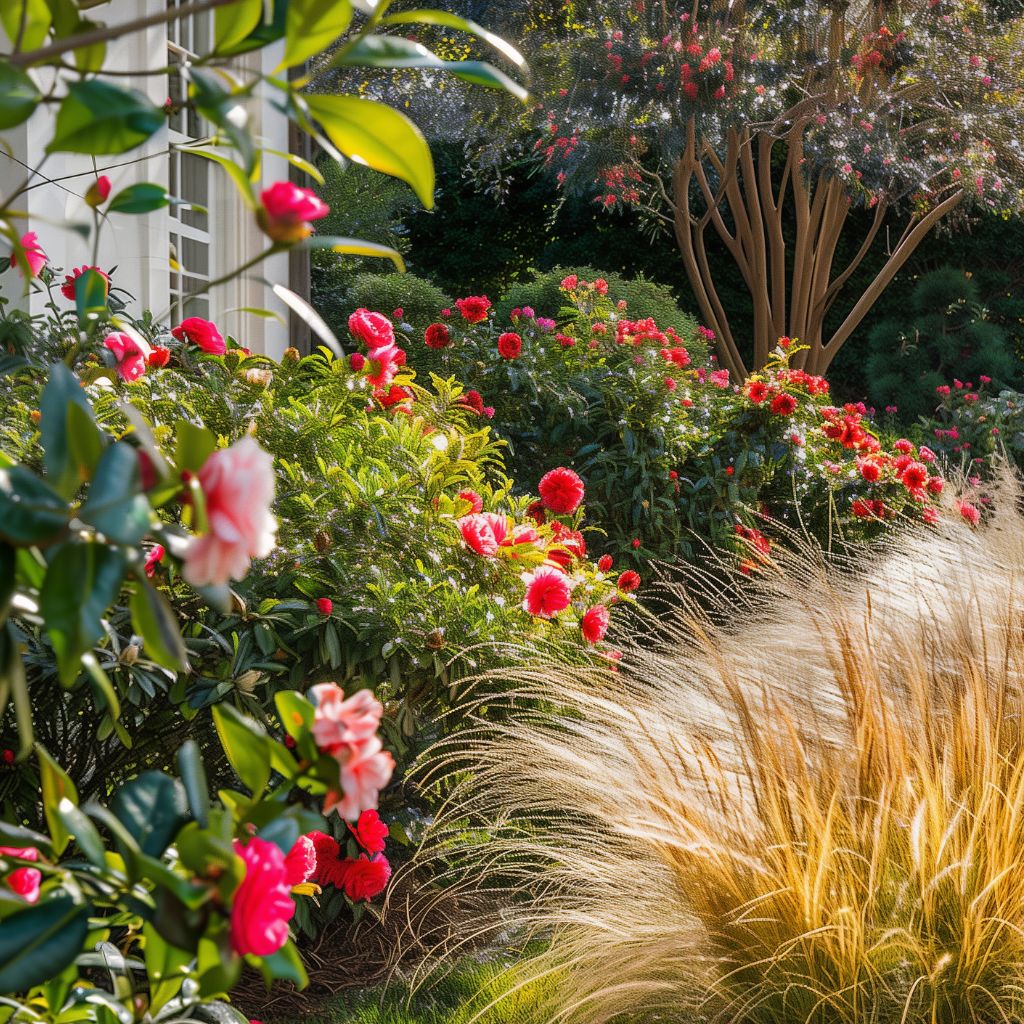 camellia landscaping perennials and grasses