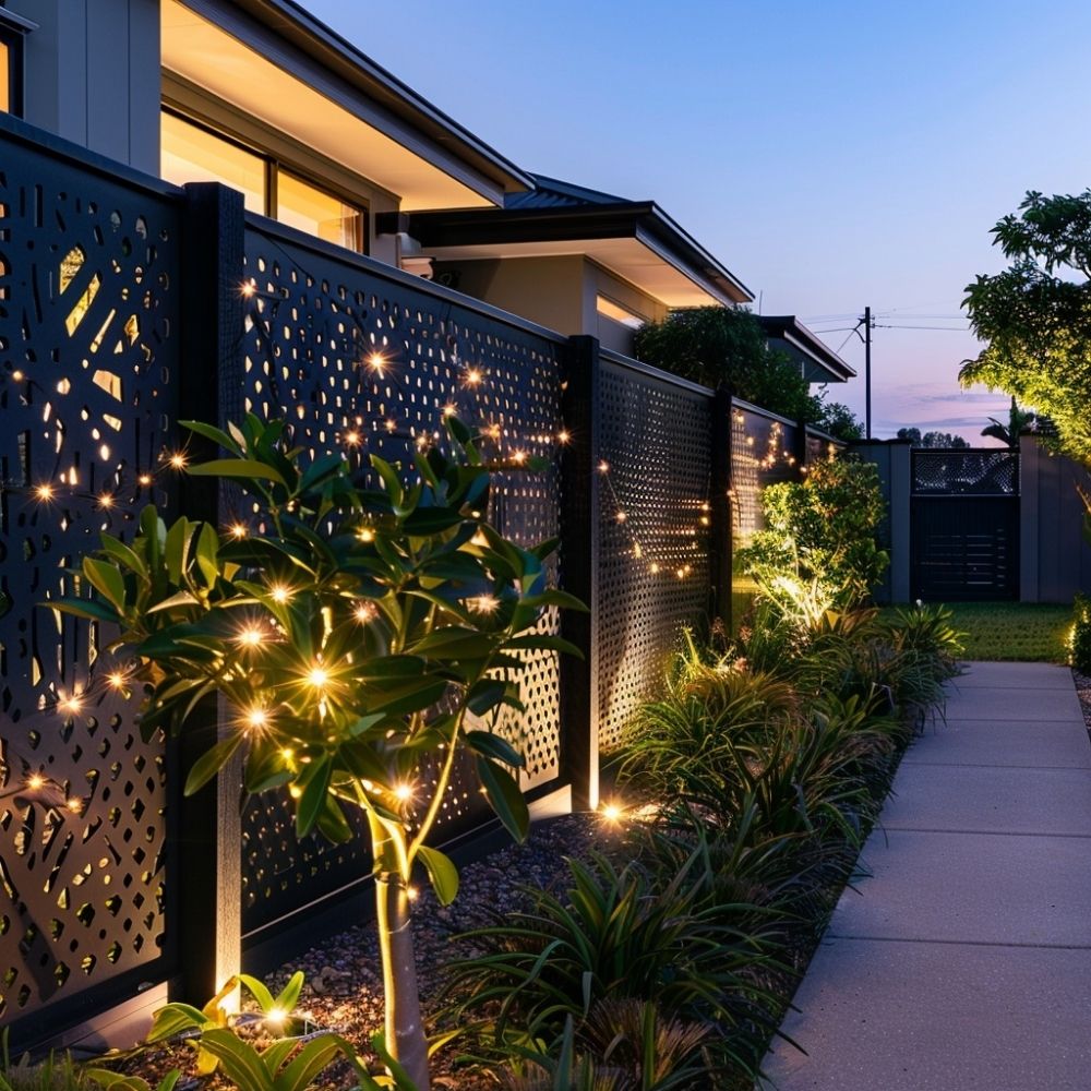 fence line landscaping lights