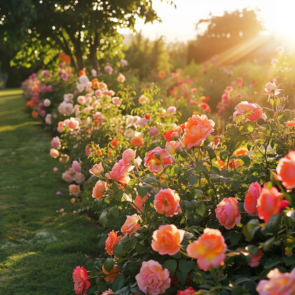 rose garden sunlight