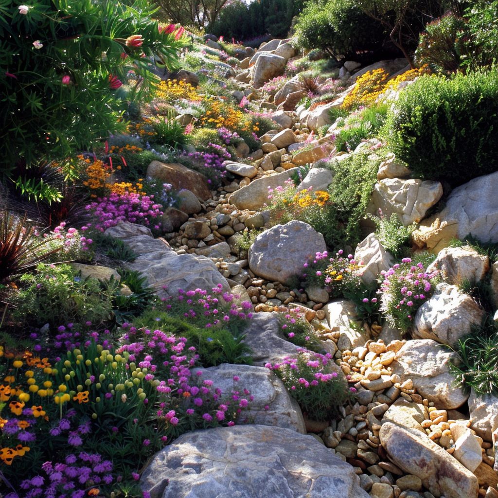 sloped garden dry creek bed