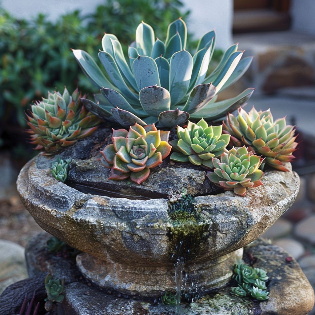 succulent garden fountain