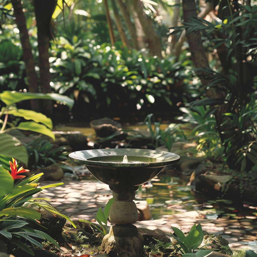 tropical garden water features