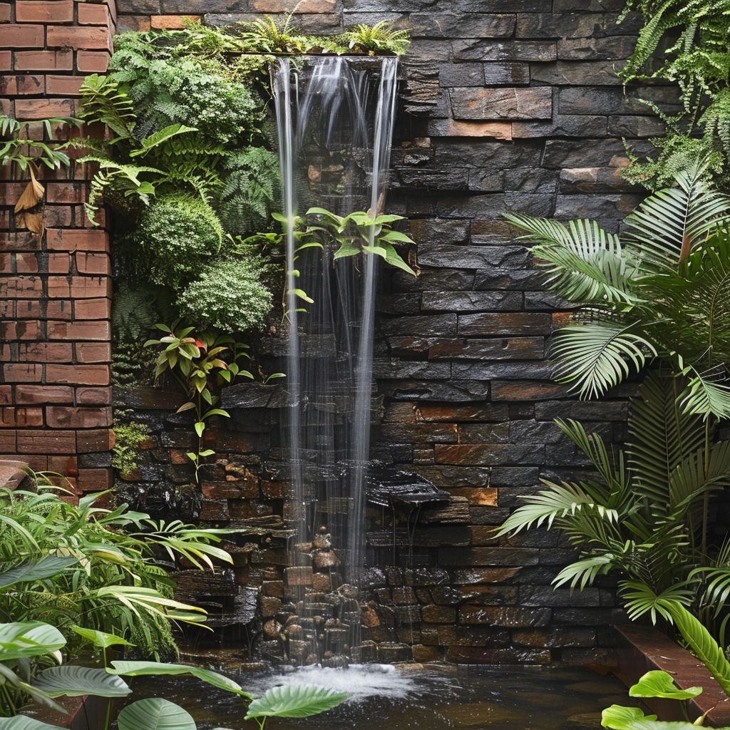 courtyard garden wall mounted waterfall