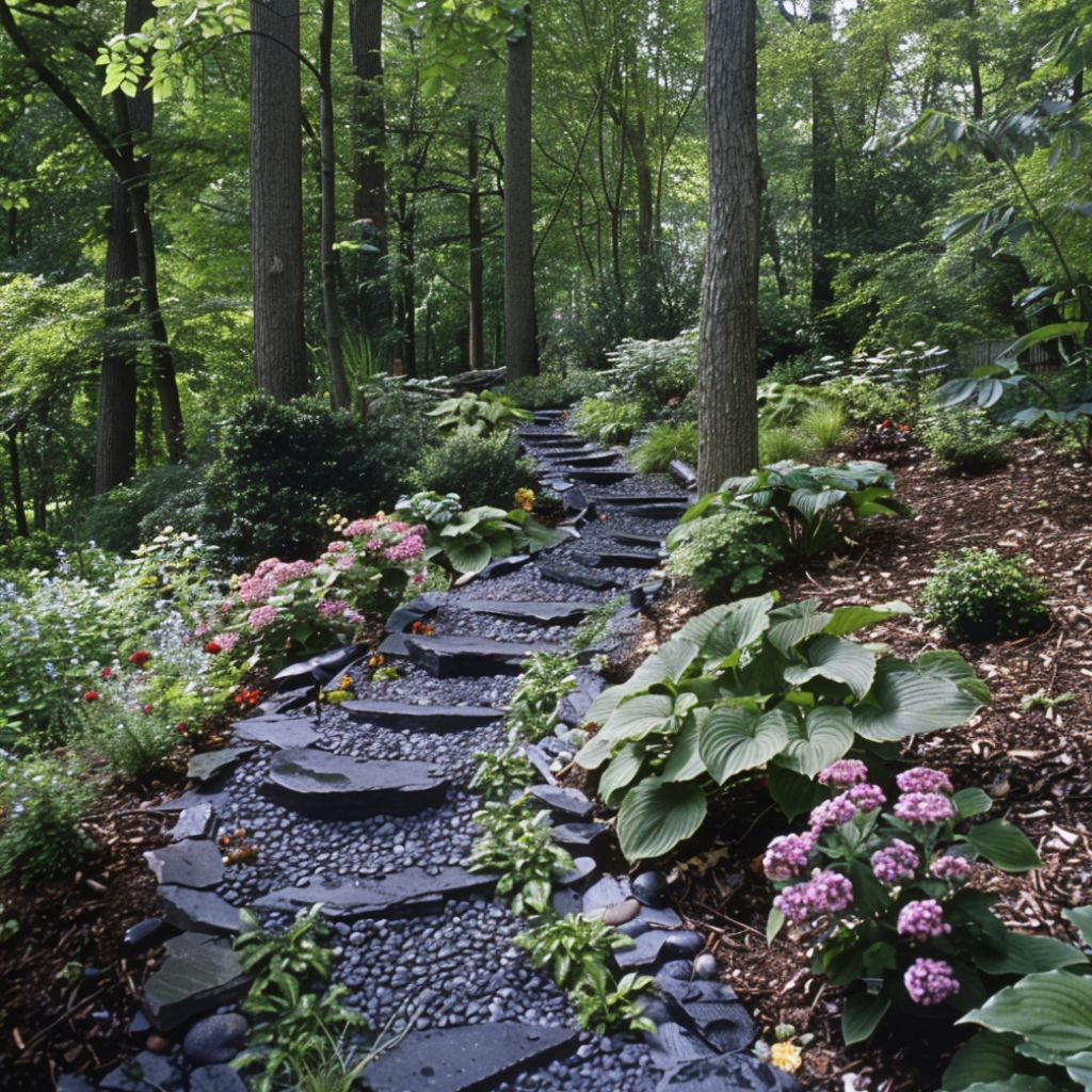 shade garden hardscape elements